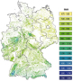 Jahresniederschlagssumme für die Waldfläche Deutschlands von 1950 bis 2000