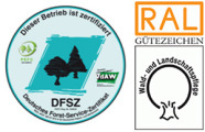 Logo des Deutschen Forstlichen Service Zertifikats und Logo des Deutschen Instituts für Gütesicherung und Kennzeichnung e.V. 