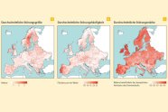 Drei Karten vin Europa, in unterschiedlicher Intensität rot gefärbt