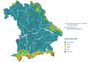 Karte von Bayern mit rot im Süden und Norden, in Abstufungen dazwischen grün