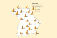 Karte von Bayern mit gelben, orangen und roten Balken darauf