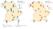 Die Niederschlags- und die Temperaturkarte Bayerns zeigen, in Bezug auf die Mittelwerte von 1961 - 1990, einen vergleichsweise niederschlagsarmen und kalten Jahresbeginn. 