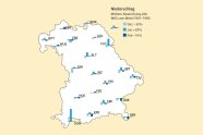 Karte von Bayern mit hellblauen, blauen und dunkelblauen Balken an verschiedenen Orten