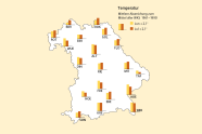 Karte von Bayern mit der Prozentualen Abweichung der Lufttemperatur.