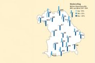 Bayernkarte mit mehreren Skalen für gemessene Niederschläge.