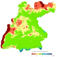 Karte von Süddeutschland klimatische Marginalität der Regionen ist farblich eingezeichnet
