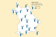Bayernkarte mit den Niederschlagsabweichungen für Februar und März 2022