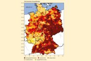Deutschlandkarte rot, orange und gelb eingefärbt