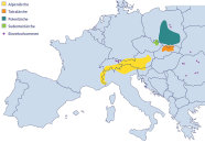 Die Grafik zeigt die natürlichen Verbreitungsgebiete der europäischen Lärche.