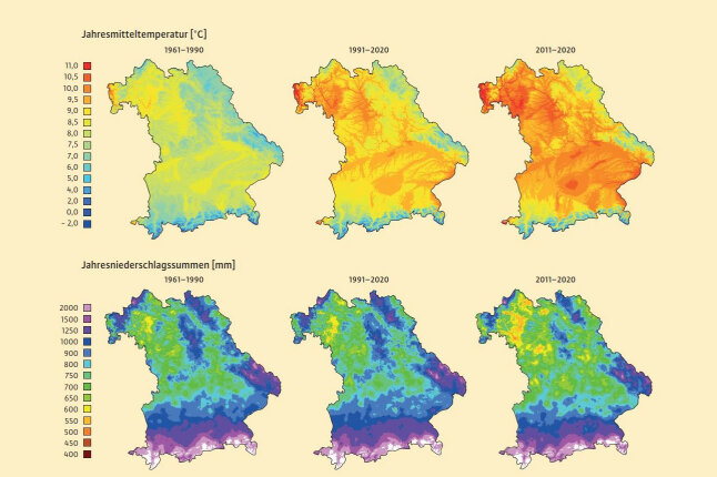 Entwicklung von Temperaturen und Niederschlägen in Bayern im Zuge der Erderwärmung