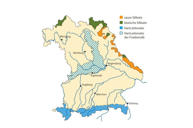 Bayernkarte zeigt Wuchsbezirke von Fels-Humus-Böden mit geologischer Grundlage