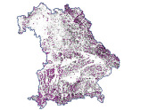 Bayernkarte mit Relief mit violetten Punkten
