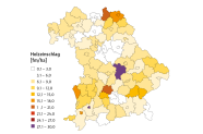 Grafik von Bayern zeigt die Regionale Verteilung des Holzeinschlags 2024.