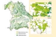Karte von Bayern in Grün- und Weißtönen, mit Detail-Ausschnitten
