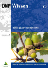 Cover Heft LWF-Wissen: Beiträge zur Traubenkirsche mit Nahaufnahme Eicheln am Ast