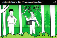 Grafische Darstellung von Försterin und Waldbesitzer bei der Beratung im Wald.