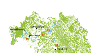 Karte von Nordbayern zeigt die Lage der Versuchsflächen und bewaldete Gebiete