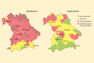 Grafiken von Bayern zeigen die Gefährdungseinschätzungen von Buchdrucker und Kupferstecher.