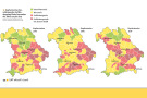 Drei Deutschlandkarten von 2015 bis 2017 mit Einfärbung wo der Buchdrucker am häufigsten vorkommt. Rot gekennzeichent besonder Ober- ,Niederbayern, Allgäu.