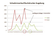 Schwärmkurven des Buchdruckers im Frühjahr 2013 und 2014