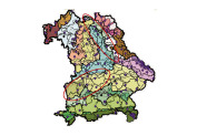Farbige Bayernkarte mit den zwei aktuellen Schwärmschwerpunkten des Kupferstechers in den Regionen Kulmbach bis Regensburg und Ulm bis Landshut.