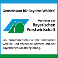 Zu sehen ist das blau-grün weiße Logo der Vertreter der Bayrischen Forstwirtschaft
