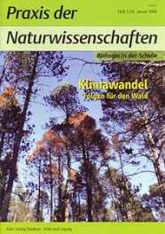 Das Bild zeigt das Titelbild einer Zeitschrift. Unter der Aufschrift "Praxis der Naturwissenschaften" sieht man mehrere Bäume, die weit auseinander stehen.