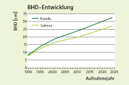 Diagramm zeigt die BHD-Entwicklung der verschiedenen Douglasien Randle und Salmon..