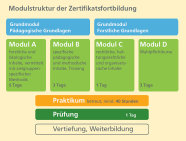 Die Grafik zeigt den modularer Aufbau des Waldpädagogik-Zertifikats.