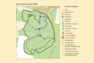Landkarte des Irtenberger Naturwaldes mit zwei Rundwegen und nebenstehnder Legende