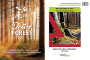 Zwei Buchcover nebeneinander, links mit sonnendurchflutetem Wald, rechts mit abstrakter roten Zeichnung